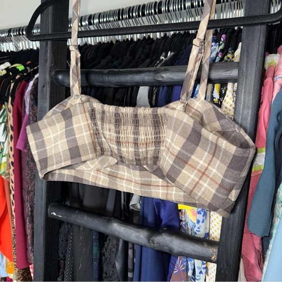 Favorite Daughter Ex Boyfriend Plaid Bra Top Brown Beige - Picture 15 of 15